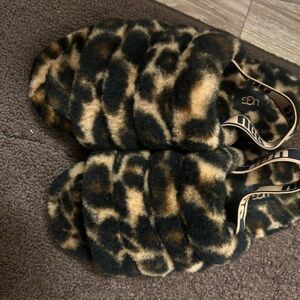 UGG Leopard Faux-Fur Slide Sandals in Black and Brown